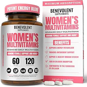 Multivitamínico para Mujeres - Suplemento de Energía, Inmunidad, Apoyo Femenino - Vitaminas diarias para Mujeres con Biotina, Calcio, Magnesio - No GMO, Multivitamina de Mujeres Vegetarianas - 120 Caps