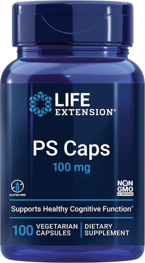 Life Extension PS Caps, fosphatidylserine, for Cognitive Performance, Gluten-Free, Non-GMO, Vegetarian, 100 cápsulas