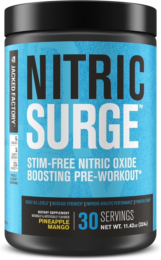Gato Fábrica Nitric Surge Estim Free Pre Workout Powder - Caffeine-Free Nitric Oxide Suplemento w/Con-Cret Creatine, L Citrulline, &amp; GlycerSize Glycerol - Pineapple Mango, 30 Servings