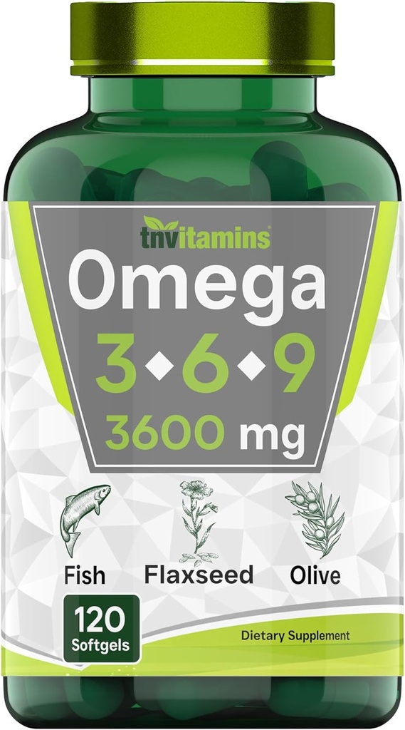 tnvitamínicos Triple Omega 3 x 6 x 9: 3600mg x 120 Softgels tóxico Omega ácidos grasos esenciales del aceite de pescado (EPA &amp; DHA), Flaxseed (ALA & LA), &amp; Olive Oil (OA)
