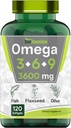 tnvitamínicos Triple Omega 3 x 6 x 9: 3600mg x 120 Softgels tóxico Omega ácidos grasos esenciales del aceite de pescado (EPA &amp; DHA), Flaxseed (ALA & LA), &amp; Olive Oil (OA)