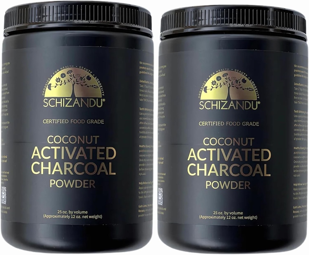 Carbón de carbón orgánico Charcoal Activado Natural, Vegan, Orgánico, GMO Gratis - Botella grande 25 oz Polvo - 2pack