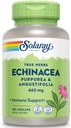 SOLARAY Echinacea Purpurea " Angustifolia Root 460 mg TENIDA Función respiratoria saludable inmune " Apoyo Silencioso 180 VegCaps