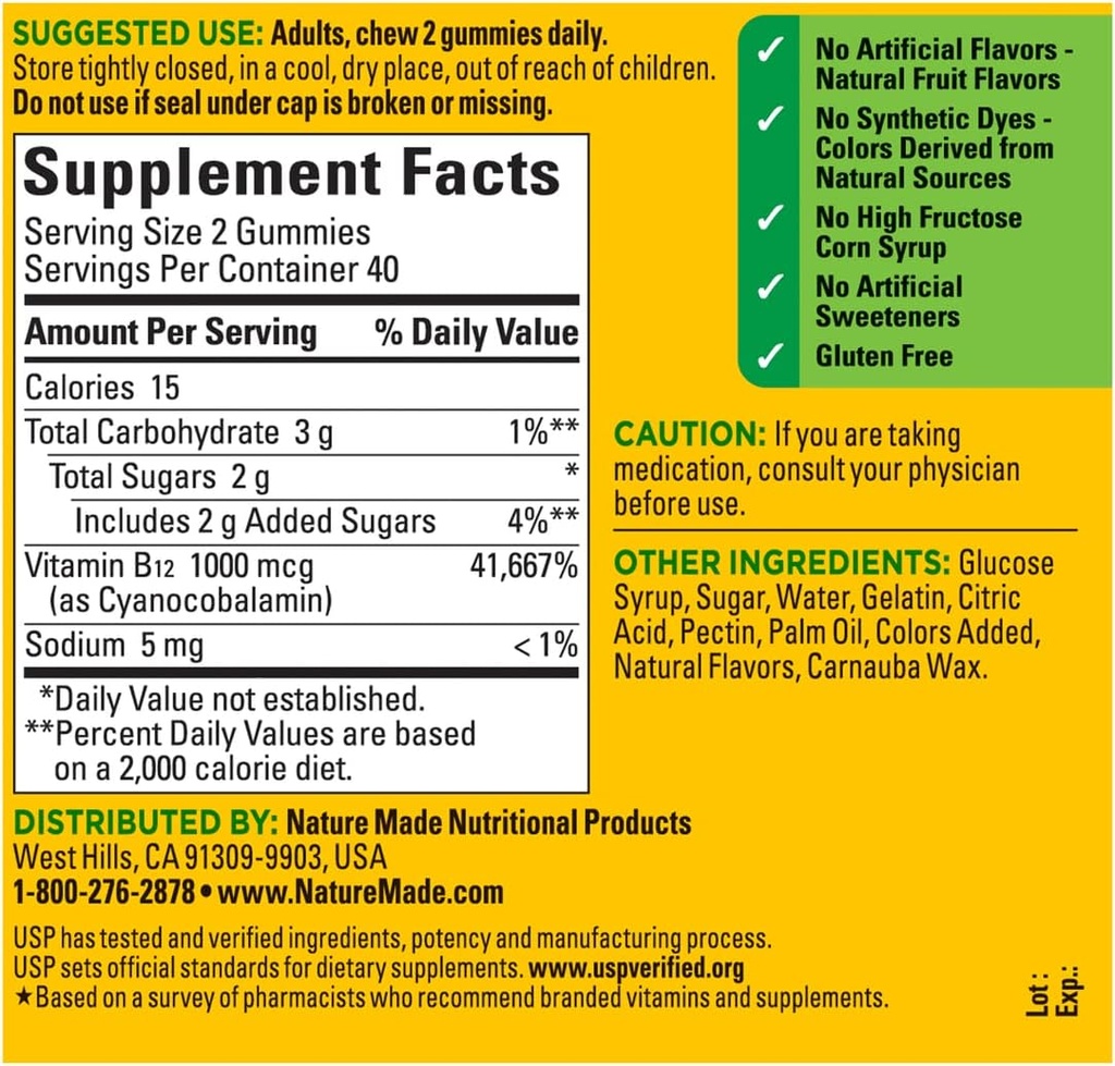 Nature Made B12 Energy Gummies 80 Cuenta, (Pack of 2), el sabor puede variar.