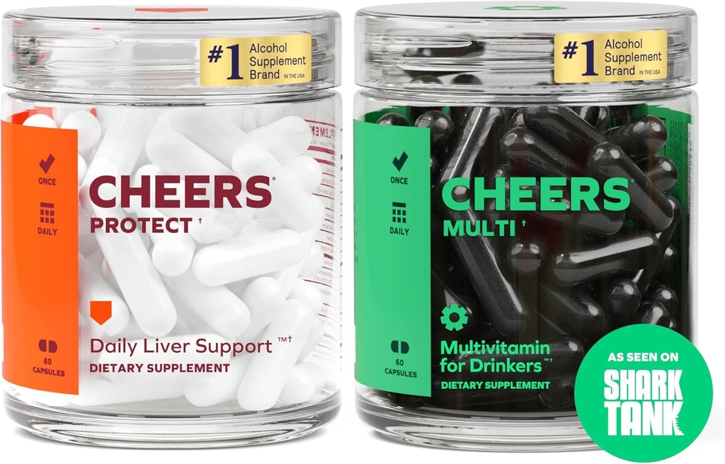 Cheers Daily Combo | Protect + Multi | Daily Supplements for Drinkers to Support Liver Health & Replenish Lost Vitamins | 30 Doses Each | Choline, Betaine, Niacin, B-Vitamins, L-Cysteine, DHM