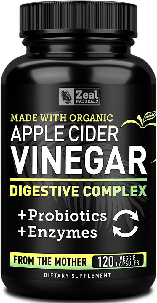 Cápsulas ecológicas de vinagre de manzana + enzimas digestivas " Probióticos (1500mg Ø 120 Cápsulas) Píldoras de vinagre de manzana cruda " Suplemento de fibra para la salud de Gut, soporte para inmunes, ingesta "