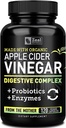 Cápsulas ecológicas de vinagre de manzana + enzimas digestivas " Probióticos (1500mg Ø 120 Cápsulas) Píldoras de vinagre de manzana cruda " Suplemento de fibra para la salud de Gut, soporte para inmunes, ingesta "