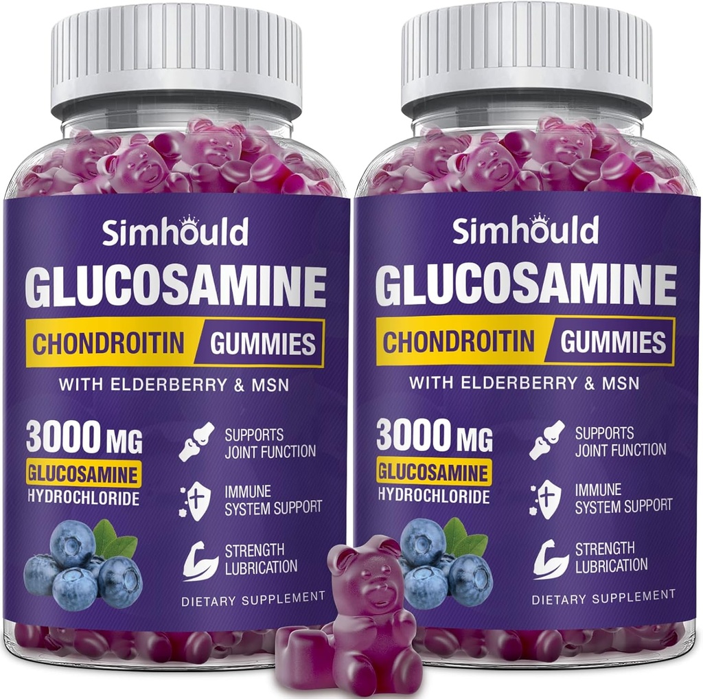 2 Packs Glucosamine Chondroitin Gummies - 3000MG Extra Strength Joint Support Supplement with MSM & Elderberry, Flexibility, Antioxidant Immune Support Gummy for Adults, Men &amp; Women