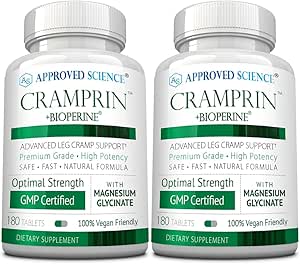 Cramprina de ciencia aprobada - Magnesio de alta absorción, Complejo de vitamina B, BioPerina - 6 meses de suministro - 2 botellas - Vegan
