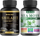 Sea Moss y Shilajit Capsule Bundle, Ashwagandha Rhodiola Rosea Ginseng Cordyceps Mushroom Ginkgo Biloba Stinginging Nettle Magic Moss Blendim Black Seed Turmeric Bladderwrack Burdock Black Pepper