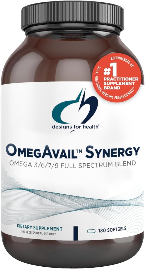 Diseños para OmegAvail Synergy - Complejo Omega para Adultos - Omega 3-6-7-9 Ácidos grasos de Borage y Macadamia Oil + Triglyceride (TG) Aceite de pescado con DHA &amp; EPA (180 Softgels)