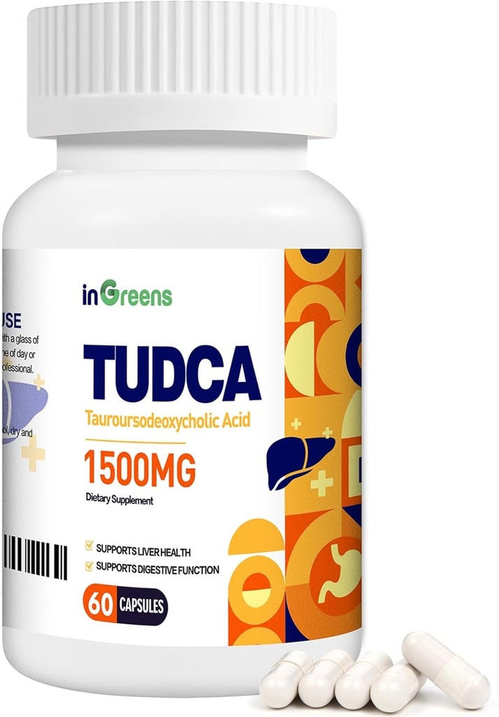 Tauroursodeoxycholic Acid Bile Salts, Liver Support for Liver Cleanse Detox and Repair, Non GMO, Easy to Swallow, Made in USA, 60 cápsulas