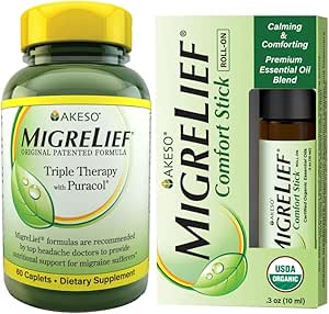 MigreLief Migraine Combo para adultos y adolescentes - Suplemento diario y aceites esenciales Roll-On