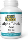 Factores naturales Ácido alfa-Lipoico 200 mg, Apoyo Antioxidante, 120 cápsulas