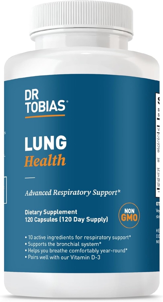 Dr. Tobias Lung Health Supplement with Vitamin C, Butterbur, Quercetin & Bromelain, Advanced Lung Cleanse Detox Formula for Bronchial &amp; Respiratory System, Non-GMO, 120 Capsules, 120 Servings