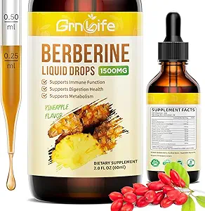 Suplemento de bereberina, 1500mg gotas de líquido de bereberina orgánica con canela de Ceylán, Melón de Bitter - soporta inmuno y metabolismo, Vegan, Pineapple Flavor-2 FL Oz