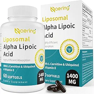 L-Carnitina 1000mg, Ubiquinol (Active CoQ10) 100mg y vitamina E 10mg, Ácido Alfa-Lipoico para Antioxidantes, Nerve, Energía 180 Softgels