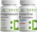 Magnesium Glycinate 500mg Veggie Capsules &amp; Bioactive Vitamin B Complex Bundle Pack – Easi Absorbed Chelated Mineral – Immune, Energy, & Metabolism Supplement