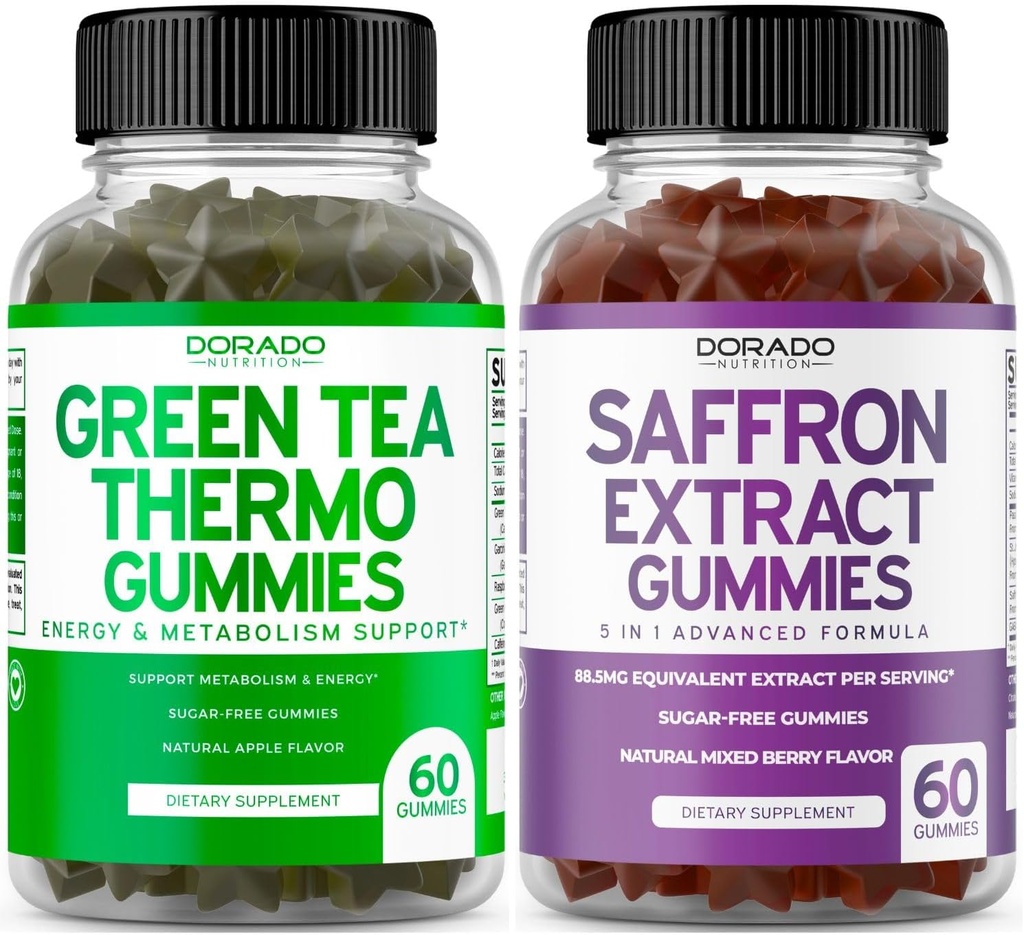 Green Tea Fat Burner (60 Conde) Weight Loss Fat Burner Appetite Suppressant for Adults and Saffron Supplements (60 Gummies) Premium Sugar Free Gummy - 5 in 1 Advanced Formula - Vegan Safe &amp; USA Made