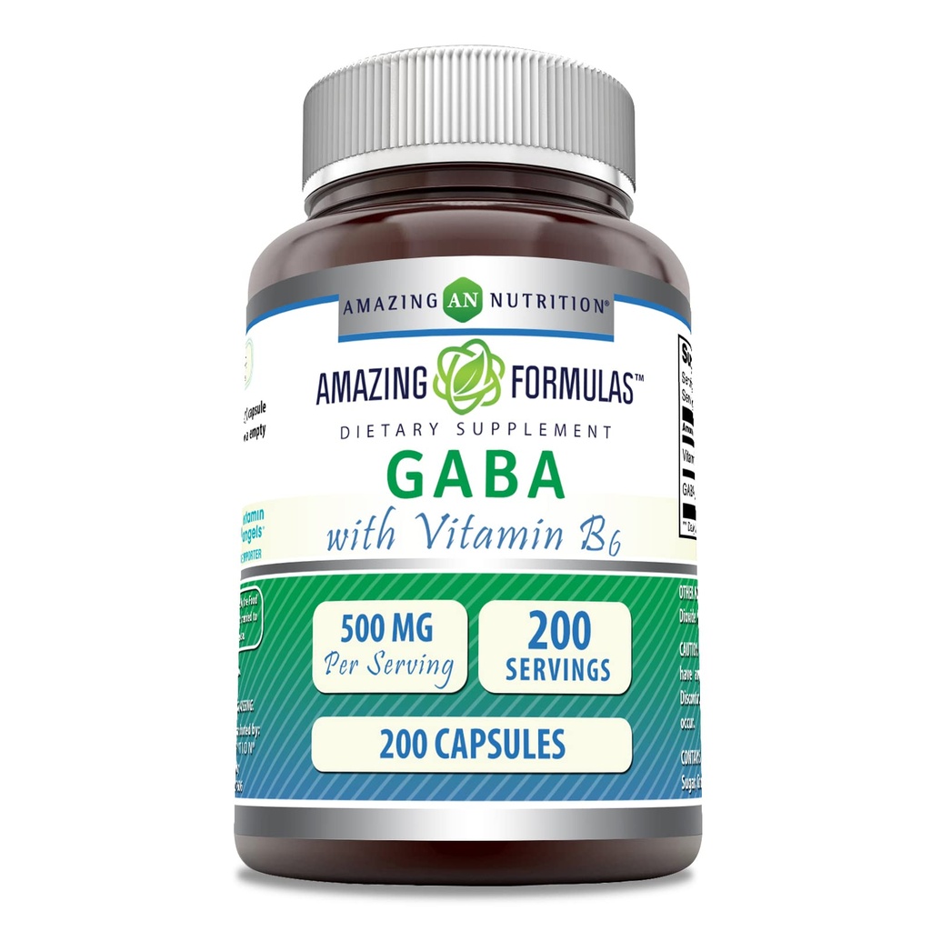 Fórmulas increíbles GABA con vitamina B6 Suplemento TENIDO 500 Mg Por Serving TENIDO 200 cápsulas Silencio No-OMG TENIDO Gluten Free TEN Made in USA