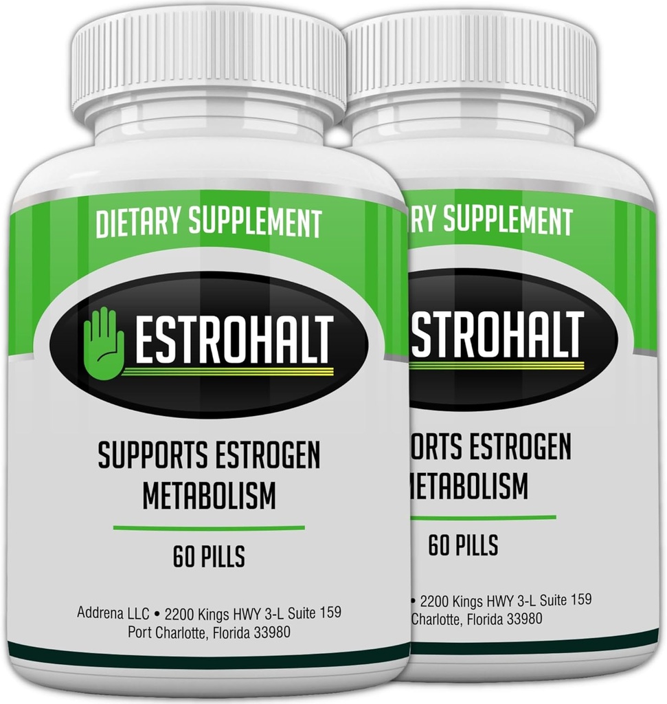 Estrohalt 2 Pack 120 Pills- Best Estrogen Blocker DIM Supplement (Diindolylmethane) and Indole-3-Carbinol (I3C) for Women &amp; Men TEN Natural Aromatase Inhibitor Vitamina para ayudar a PCOS, Menopause y PMS