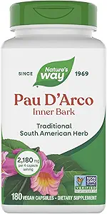 Camino de la Naturaleza Pau d'Arco Barco Interior, Herb Sudamericano Tradicional, 2,180 mg por servicio de 4 cápsulas, Proyecto No GMO Verificado, 180 cápsulas (Paquete Mayo Vary)