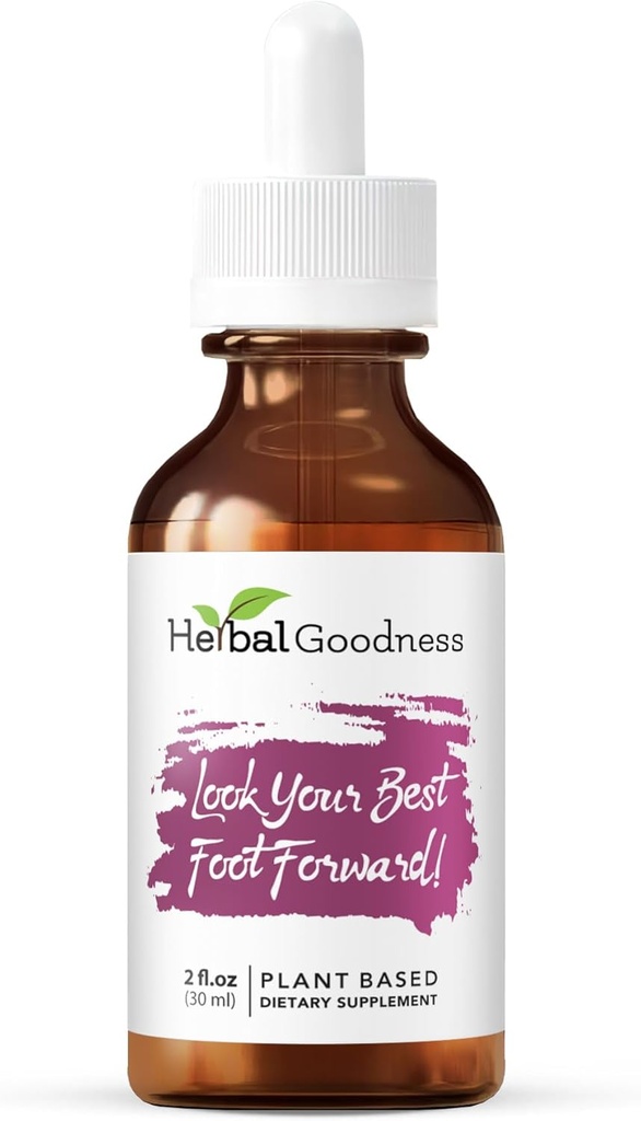Herbal Goodness Look Your Best Foot Forward - 2oz Botella - Vestir líquido de belleza de base vegetal para la piel, el pelo y las uñas. Colágeno líquido substituto para la biotina femenina, suplementos de peluquería
