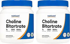 Nutricost Pure Choline Bitartrate Powder 500G (2 Botellas)