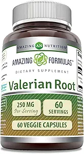 Amazing Formulas Valerian Root 4:1 Extracto Suplemento TEN 250 Mg TENIDO 1000 Mg Equivalente TEN 60 Veggie Capsules ← Non-GMO TEN Gluten Free TEN Made in USA