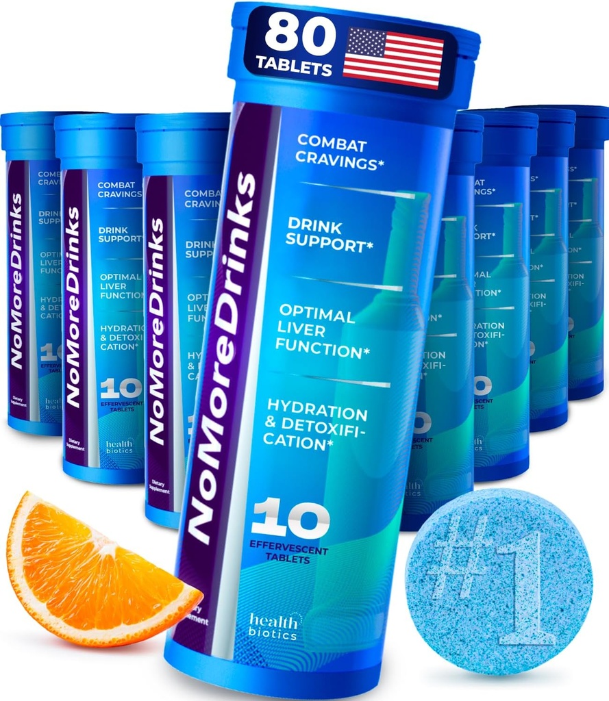 NoMoreDrinks Anti Alcohol Craving Supplement | Liver Detox & Combat Cravings | Energy Support Alcohol Replacement Drink | Organic Milk Thistle Supplement & Dandelion Root & 5HTP | (80) Energy Pills