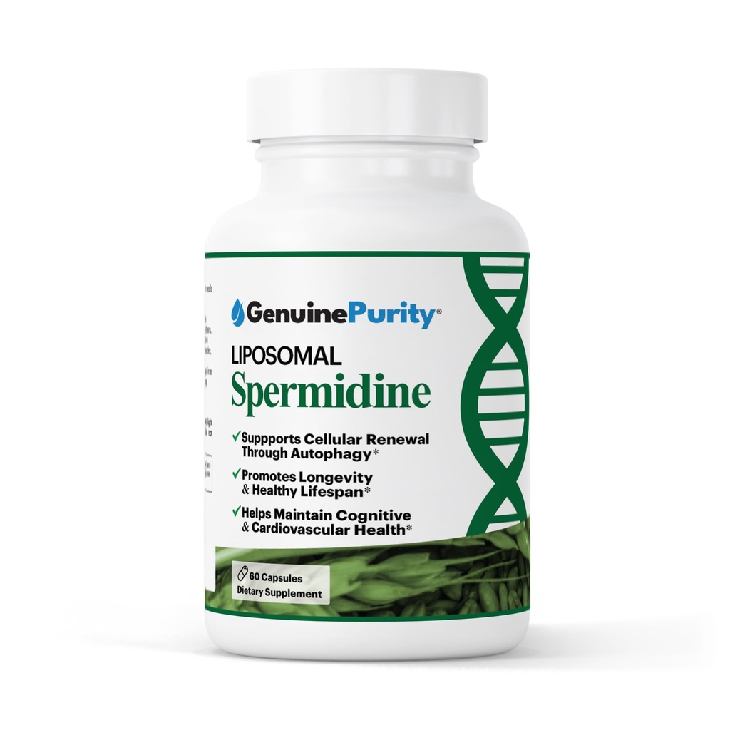 Liposomal Spermidine 8mg  Spermidine-Rich Wheat Germ Extract Silencio para Mujeres &amp; Hombres para promover la renovación celular para el envejecimiento saludable ← Gluten Free, Vegan, USA Made, Non-GMO ← 60 cápsulas