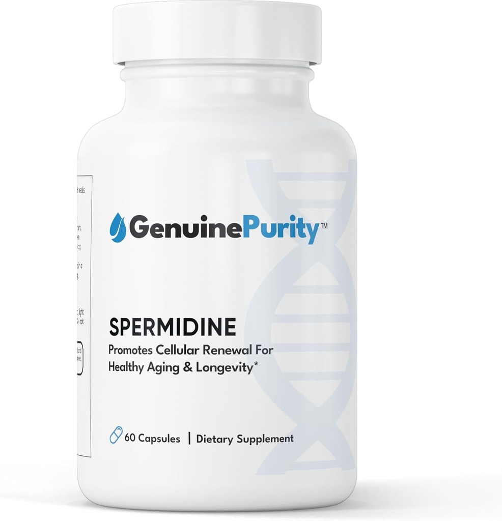 Liposomal Spermidine 8mg  Spermidine-Rich Wheat Germ Extract Silencio para Mujeres &amp; Hombres para promover la renovación celular para el envejecimiento saludable ← Gluten Free, Vegan, USA Made, Non-GMO ← 60 cápsulas