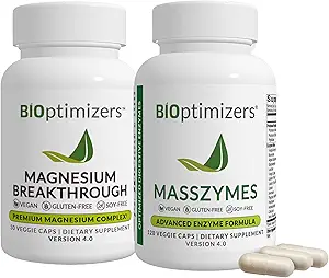 BiOptimizers Magnesium Breakthrough 4.0, (30 Capsules) & MassZymes 4.0, (120 Capsules) - Natural Sleep, Brain, and Digestive Health Support Supplement Bundle