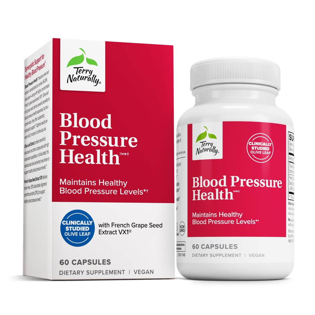Terry Naturally Blood Pressure Health - Healthy Blood Flow &amp; Circulation Support Supplement - Heart Health Supplement with Antioxidants - Cardiovascular Support - 60 cápsulas