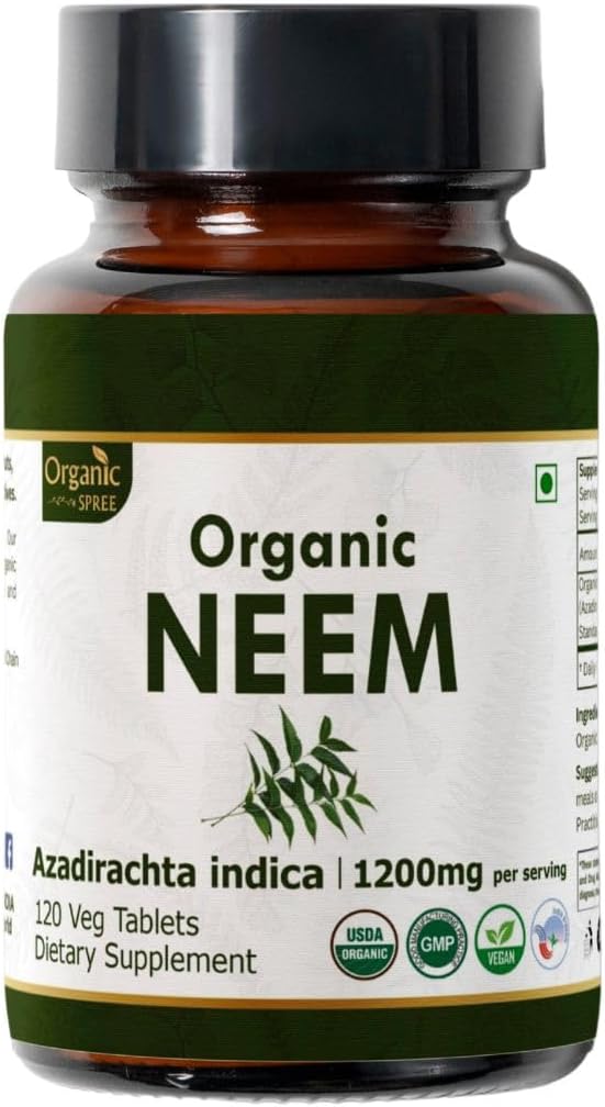 Neem 120 Tablets | Azadirachta Indica (Neem) | USDA Organic Certified | Healthy Skin and Detox | Dietary Supplement - 120tab