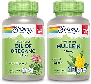 SOLARAY Oil of Oregano Softgels 150 mg y Mullein Leaf 330 mg - Wellness Support Bundle - Oregano Oil and Mullein Capsules for General Health Support - Vegan, 60-Day Guarantee, 120ct/180ct