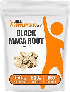 BulkSupplements.com Black Maca Powder - Black Maca Root Supplement, Herbal Supplement for Men &amp; Women - Vegan, Gluten Free, 750mg por Serving, 500g (1.1 lbs) (Pack of 1)