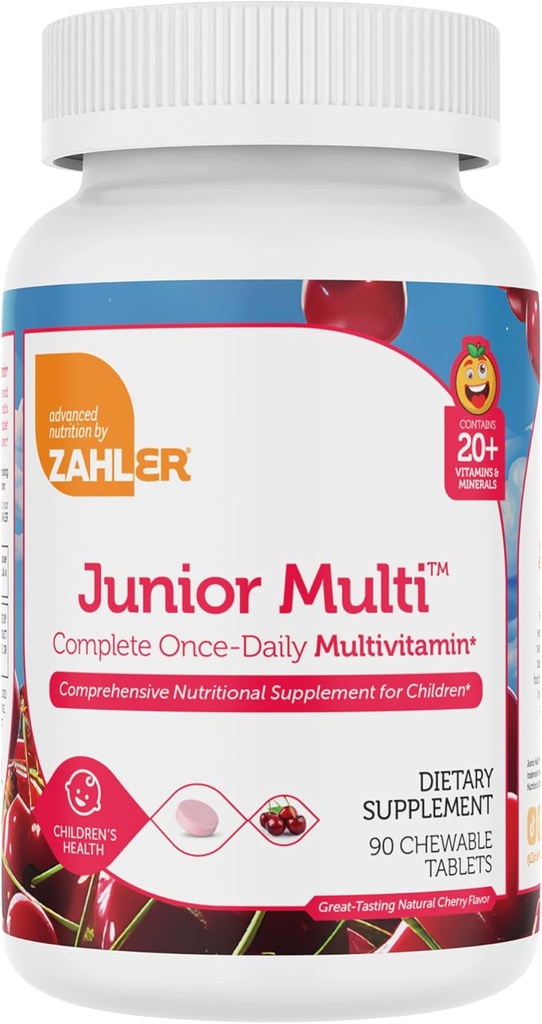 Zahler Kids Multivitamin Chewable Vitamin Tablet - Complete One Daily Vitamins Suplemento - Contiene 20+ Minerales & Vitaminas para niños y niños pequeños - Kosher Multivitamínicos Cherry Flavor (90)