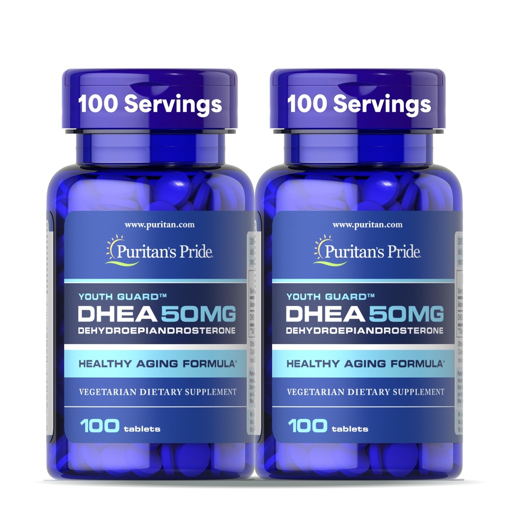 La Guardia Juvenil Pride de Puritan DHEA para Mujeres y Hombres 50 mg, Suplemento dietético para el envejecimiento saludable, 3 meses de suministro, 100 tabletas, 2 paquete