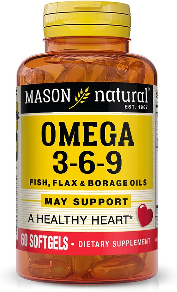 Masón Natural Omega 3-6-9 con pescado, Flaxseed, & Borage Oils, 60 Softgels