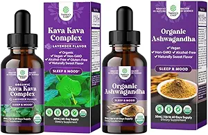 Bundle of Potent Liquid Kava Kava Drops Supplement with Kavalactones for Better Sleep and USDA Organic Ashwagandha Liquid Drops - Ashwagandha Root Extract for Stress and Mood Support for Adults