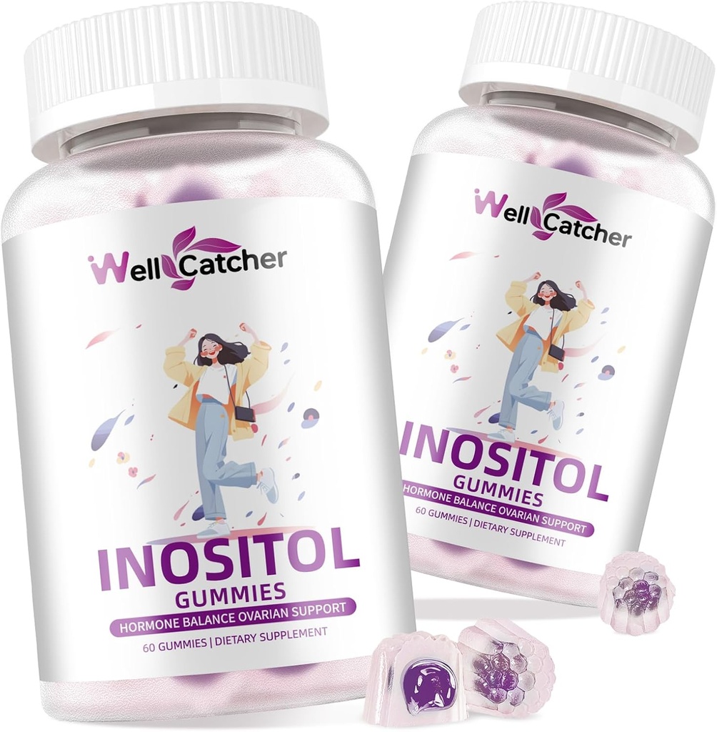 Inositol Gummies Myo-Inositol & D-Chiro Inositol Ideal 40:1 Ratio Inositol Suplemento con Omega-3 Vitamina D3 Apoyos Ciclo de Ovulación Saludable Regularidad Grape Flavor 2 Packs