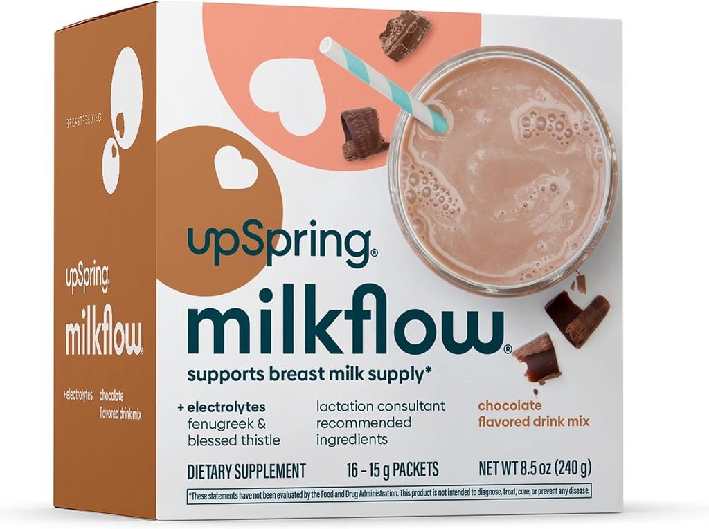 UpSpring Milkflow Electrolyte Breastfeeding Suplemento Bebida Mix con Fenugreek Silencio Chocolate Flavor tóxico Lactation Suplemento para promover el suministro saludable de leche Breast " Restaurar electrolitos Ø 16 mezclas de bebidas