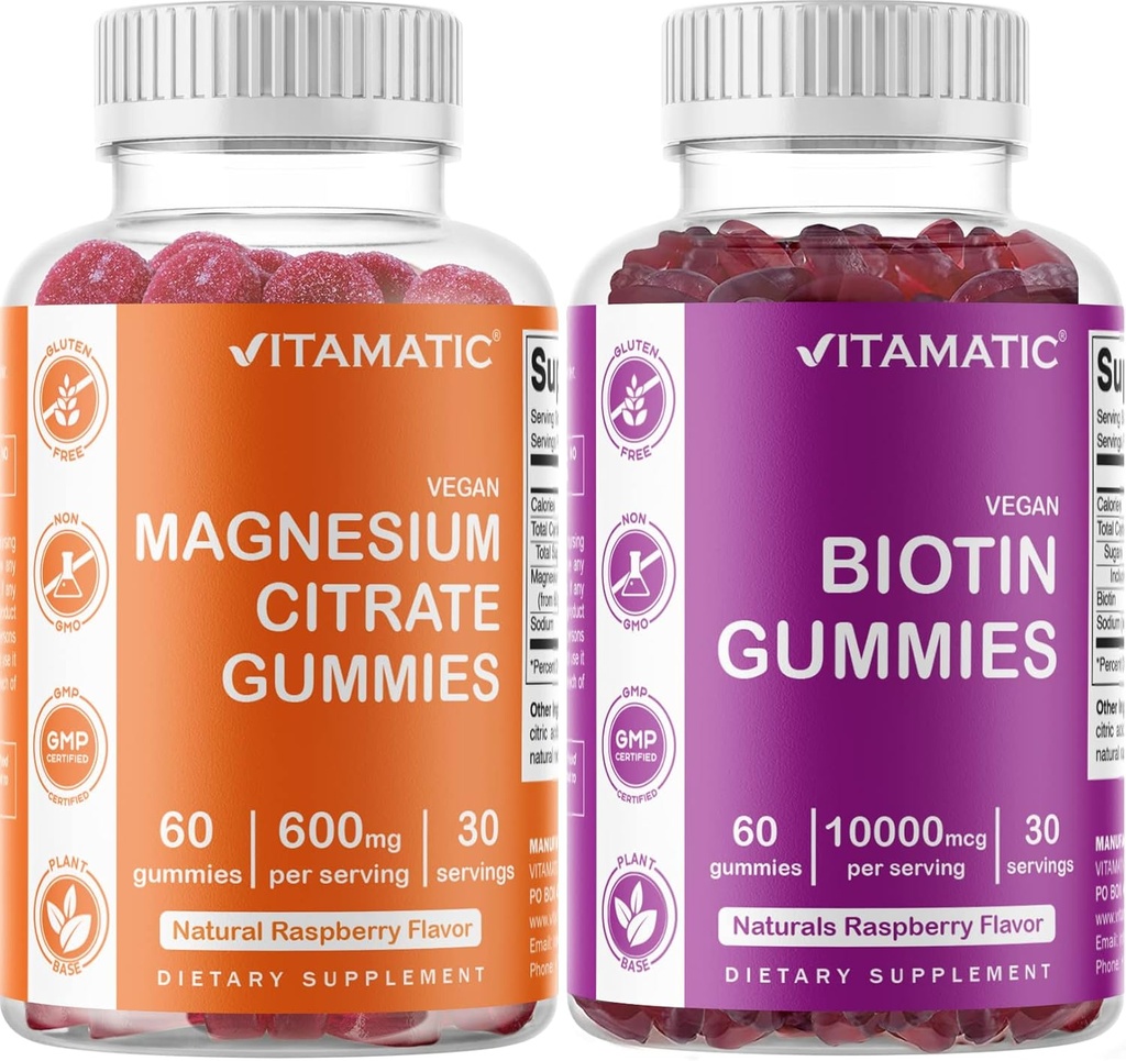 Vitamatic Magnesium Gummies " Biotin Gummies - 60 Vegan Count Cada