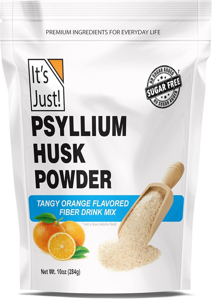 ¡Es sólo! - Psyllium Husk Powder, fácil mezcla de fibra dietética, limpiar su sistema digestivo, polvo fino, ideal para el horno de Keto, no GMO (Tangy Orange, 10oz (Pack of 1))