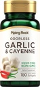 Piping Rock Odorless Ajo Softgels Silencio 180 Softgels Silencioso Suplemento con Cayenne Extract Silencio Allium Sativum ← Non-GMO, Gluten Free