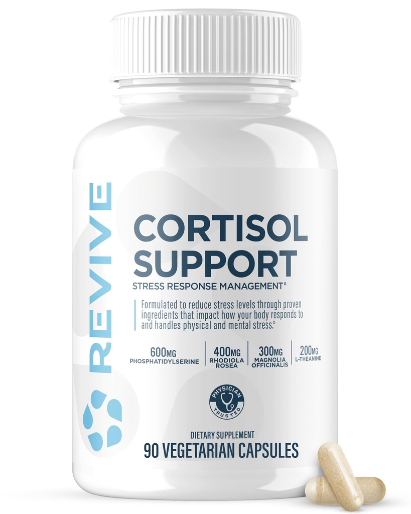 Revive MD Cortisol Manager, 90 Vegetarian Capsules - Cortisol Supplement with Magnesium & L-Theanine Support Health, Focus, Energy, Fatigue, " Adrenal Gland Function - Vegan " Gluten-Free