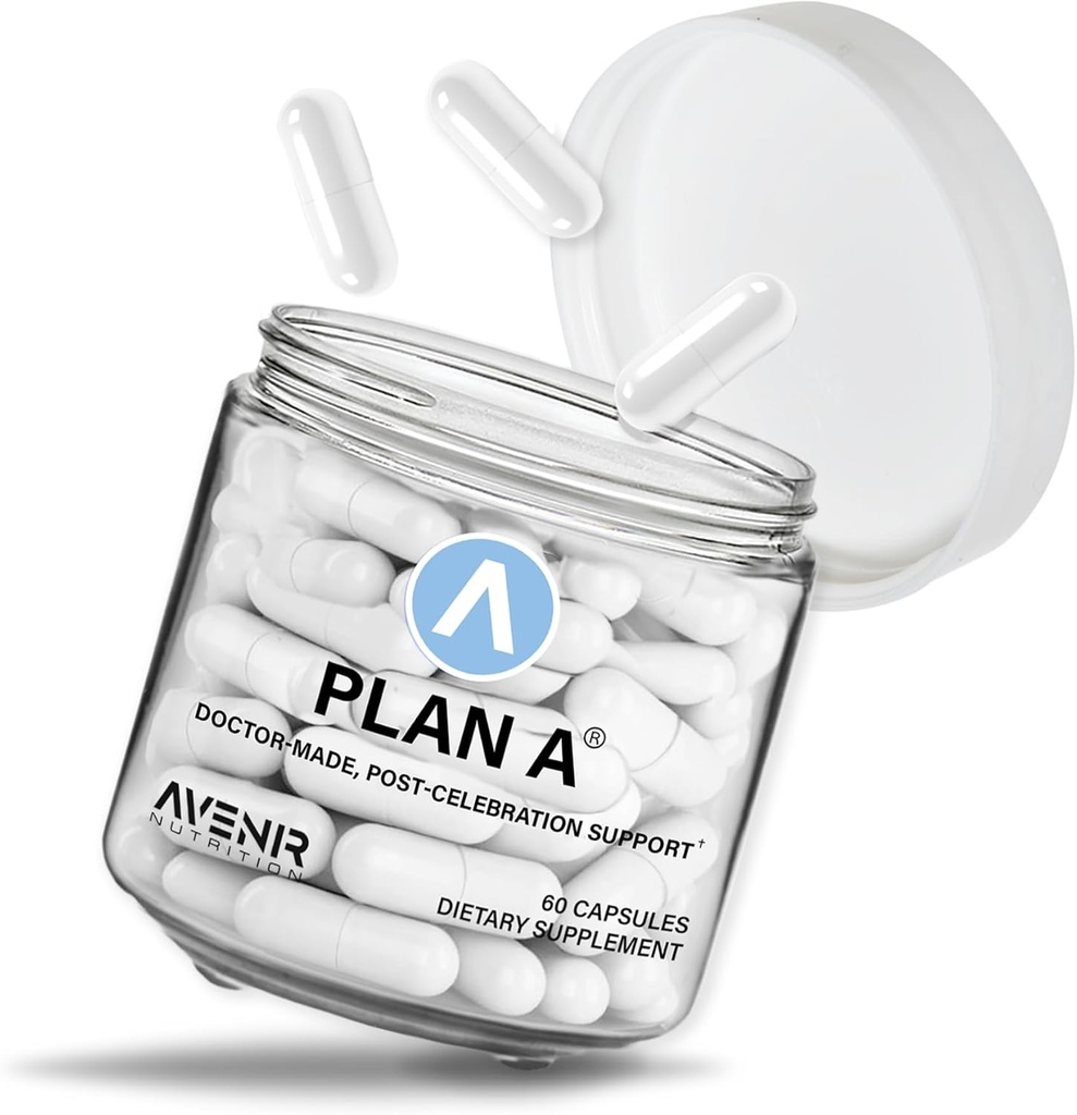 Plan A - Alivio post-elebración " Restauración de la mañana, deshidratación " Headache Support - Dihydromyricetin DHM " L Cysteine - 45 cápsulas
