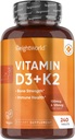 WeightWorld Vitamin D3 K2-240 Vegan Tablets (8 Months Supply) - Vitamina D3 4000 UI (100mcg) & Vitamina K2 (MK7) (125mcg) - Suplemento de vitamina D para Hombres Mujer - Sin gluten