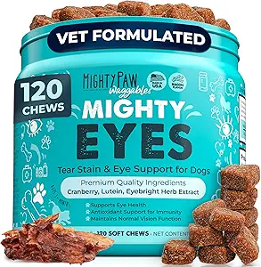Poderosos Ojos de Paw Waggables (Fabricación en EE.UU.) Ø Tear Stain Chews for Dogs. Vision y Tear Stain Apoyo Suplementos para Perros. Lutein Suplemento. Lubricados Ojos, Soporte Inmunitario (120 Ct)